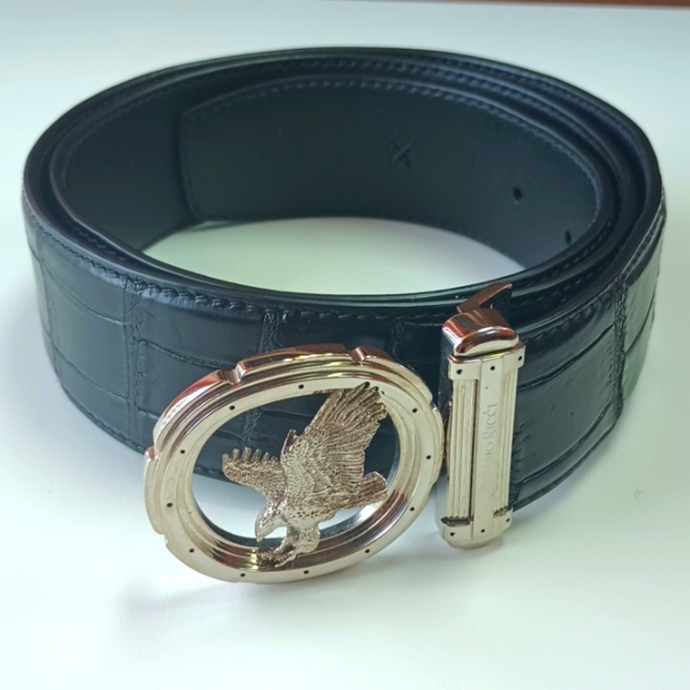 Stefano Ricci Men's 1.5" Eagle Buckle Crocodile Leather Belt